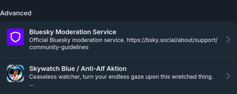 Menu showing multiple moderation services